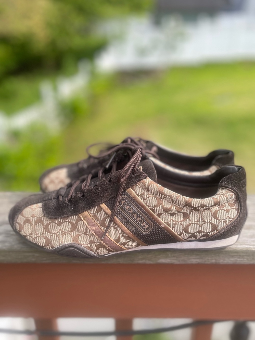 Coach Brown Signature Monogram Lace-Up Sneakers - Picture 2 of 4